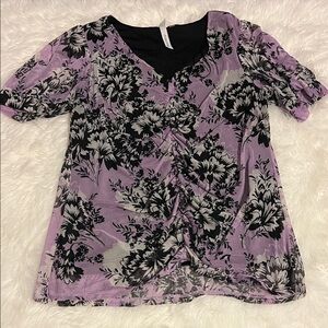 Collection B Floral V-Neck Blouse - Lavender and Black